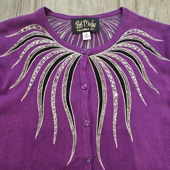 Bob Mackie Cardigan Women M Wearable Art Purple Sequin Beaded Embellished Top - Picture 4 of 10